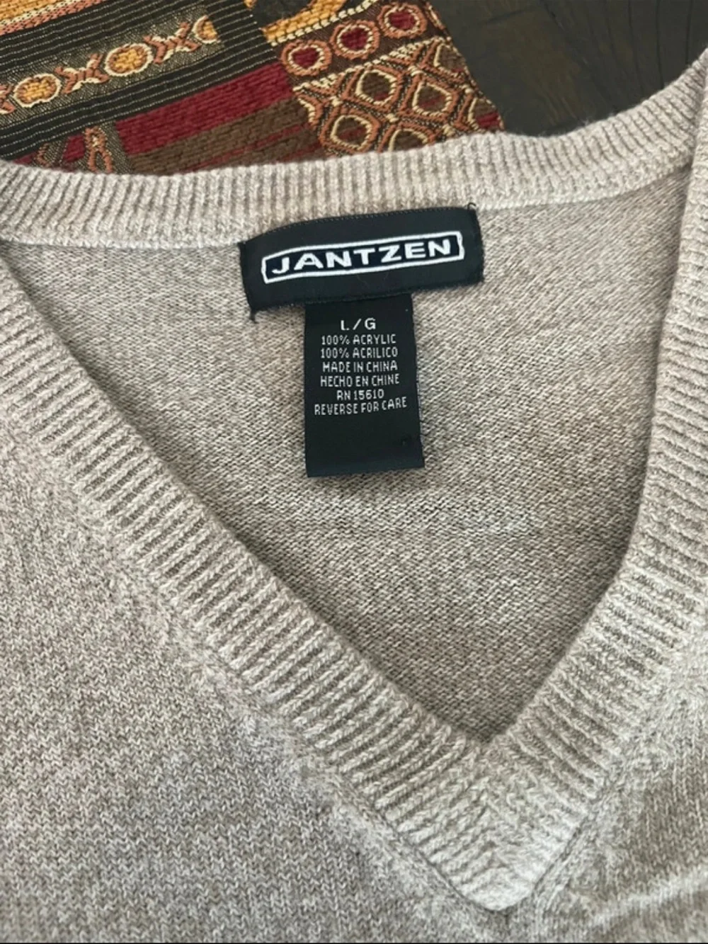 Jantzen Men's Acrylic V-Neck Sweater in Light Tan and Beige